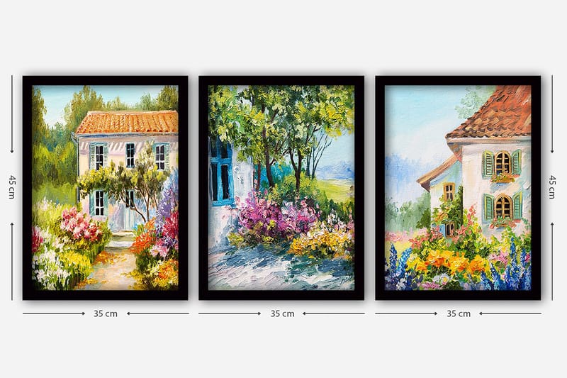 Dekorativ indrammet maleri 3-Dele 35x45 cm - Flerfarvet - Boligtilbehør - Billeder & kunst - Billeder på lærred