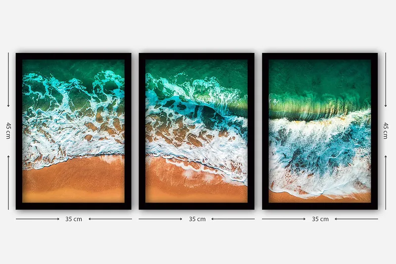 Dekorativ indrammet maleri 3-Dele 35x45 cm - Flerfarvet - Boligtilbehør - Billeder & kunst - Billeder på lærred