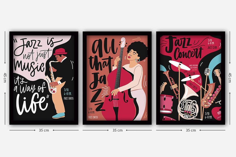 Dekorativ indrammet maleri 3-Dele 35x45 cm - Flerfarvet - Boligtilbehør - Billeder & kunst - Billeder på lærred