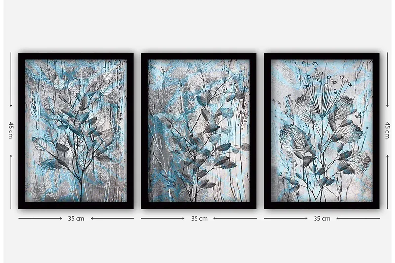 Dekorativ indrammet maleri 3-Dele 35x45 cm - Flerfarvet - Boligtilbehør - Billeder & kunst - Billeder på lærred