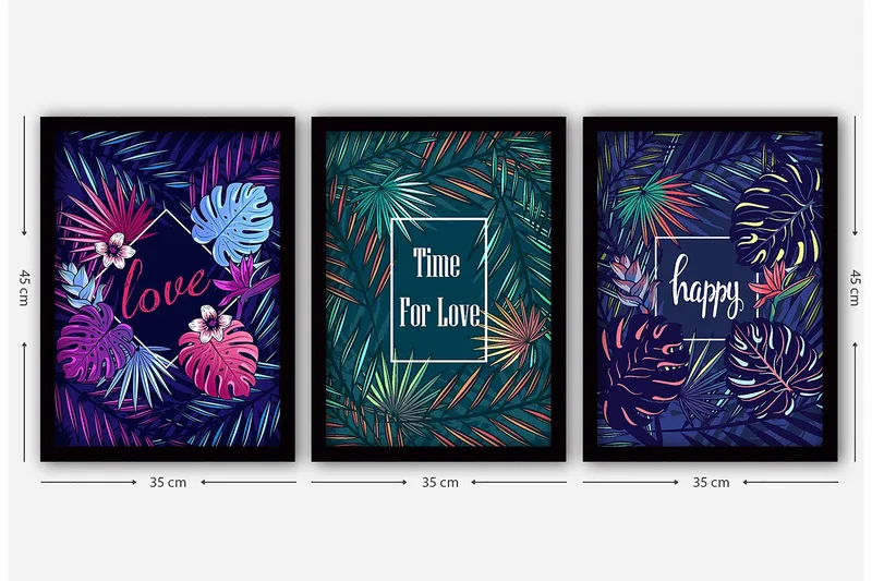 Dekorativ indrammet maleri 3-Dele 35x45 cm - Flerfarvet - Boligtilbehør - Billeder & kunst - Billeder på lærred