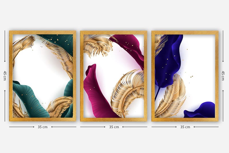 Dekorativ indrammet maleri 3-Dele 35x45 cm - Flerfarvet - Boligtilbehør - Billeder & kunst - Billeder på lærred
