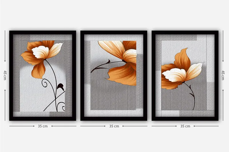 Dekorativ indrammet maleri 3-Dele 35x45 cm - Flerfarvet - Boligtilbehør - Billeder & kunst - Billeder på lærred