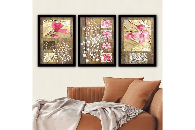 Dekorativ indrammet maleri 3-Dele 35x45 cm, Flerfarvet