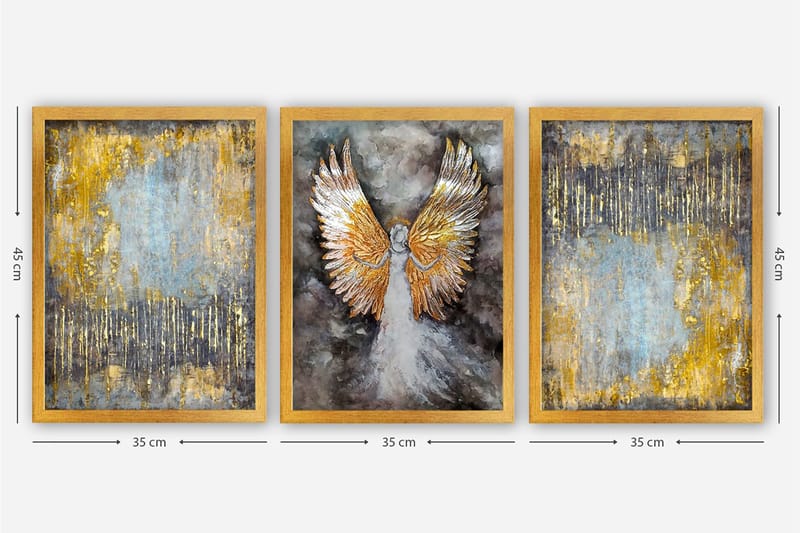 Dekorativ indrammet maleri 3-Dele 35x45 cm - Flerfarvet - Boligtilbehør - Billeder & kunst - Billeder på lærred