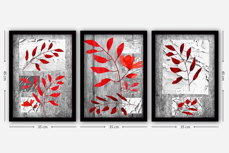Dekorativ indrammet maleri 3-Dele 35x45 cm - Flerfarvet - Boligtilbehør - Billeder & kunst - Billeder på lærred