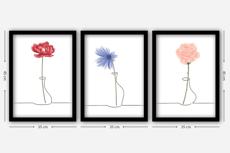 Dekorativ indrammet maleri 3-Dele 35x45 cm - Flerfarvet - Boligtilbehør - Billeder & kunst - Billeder på lærred