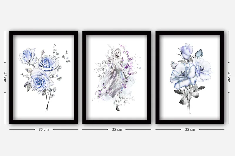 Dekorativ indrammet maleri 3-Dele 35x45 cm - Flerfarvet - Boligtilbehør - Billeder & kunst - Billeder på lærred