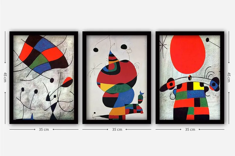 Dekorativ indrammet maleri 3-Dele 35x45 cm - Flerfarvet - Boligtilbehør - Billeder & kunst - Billeder på lærred