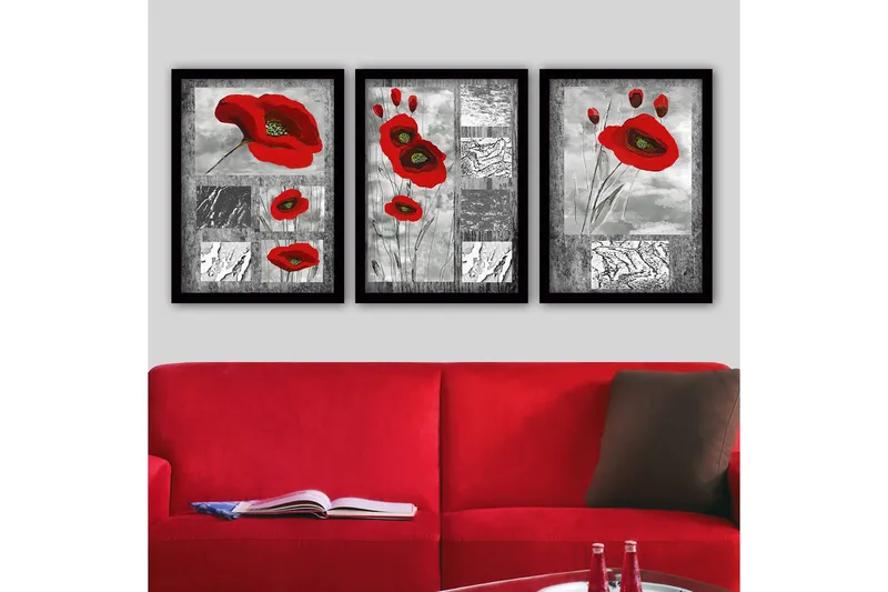 Dekorativ indrammet maleri 3-Dele 35x45 cm, Flerfarvet