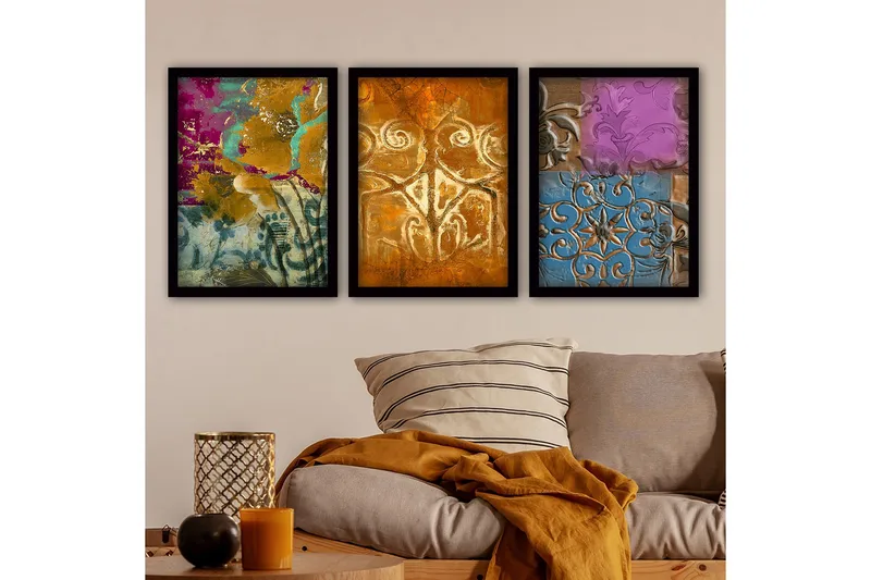 Dekorativ indrammet maleri 3-Dele 35x45 cm, Flerfarvet