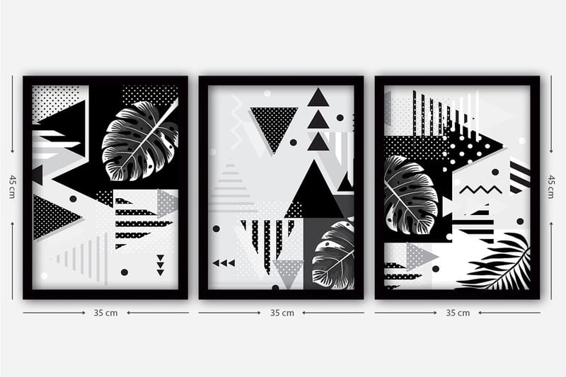 Dekorativ indrammet maleri 3-Dele 35x45 cm - Flerfarvet - Boligtilbehør - Billeder & kunst - Billeder på lærred