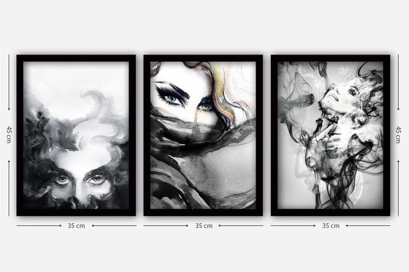 Dekorativ indrammet maleri 3-Dele 35x45 cm - Flerfarvet - Boligtilbehør - Billeder & kunst - Billeder på lærred