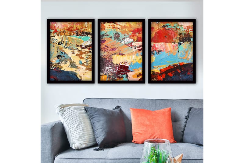 Dekorativ indrammet maleri 3-Dele 35x45 cm, Flerfarvet