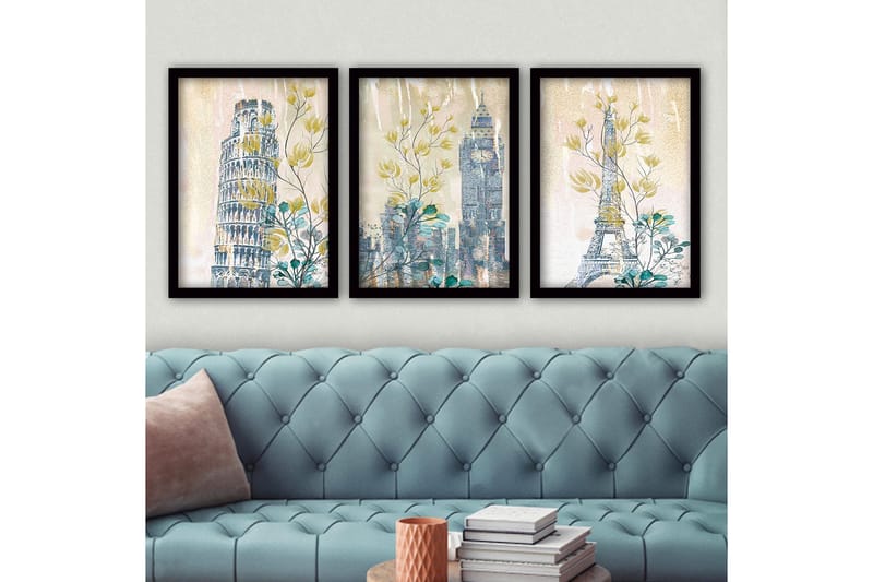 Dekorativ indrammet maleri 3-Dele 35x45 cm, Flerfarvet