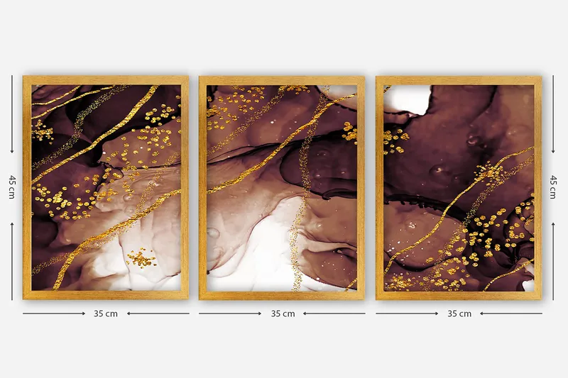 Dekorativ indrammet maleri 3-Dele 35x45 cm - Flerfarvet - Boligtilbehør - Billeder & kunst - Billeder på lærred