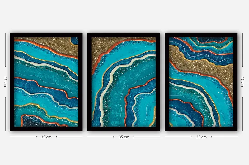 Dekorativ indrammet maleri 3-Dele 35x45 cm - Flerfarvet - Boligtilbehør - Billeder & kunst - Billeder på lærred