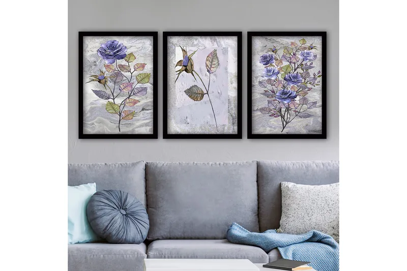 Dekorativ indrammet maleri 3-Dele 35x45 cm, Flerfarvet
