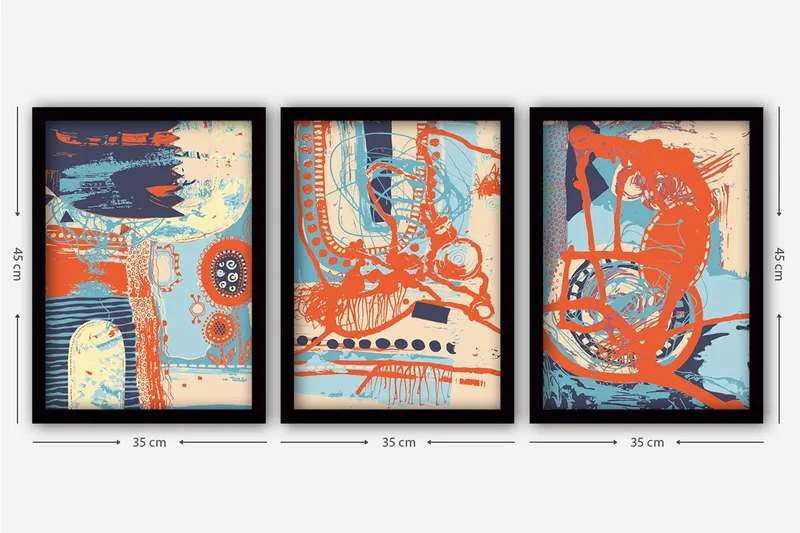 Dekorativ indrammet maleri 3-Dele 35x45 cm - Flerfarvet - Boligtilbehør - Billeder & kunst - Billeder på lærred