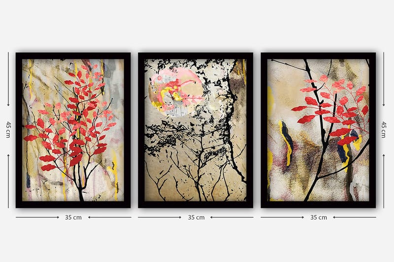 Dekorativ indrammet maleri 3-Dele 35x45 cm - Flerfarvet - Boligtilbehør - Billeder & kunst - Billeder på lærred