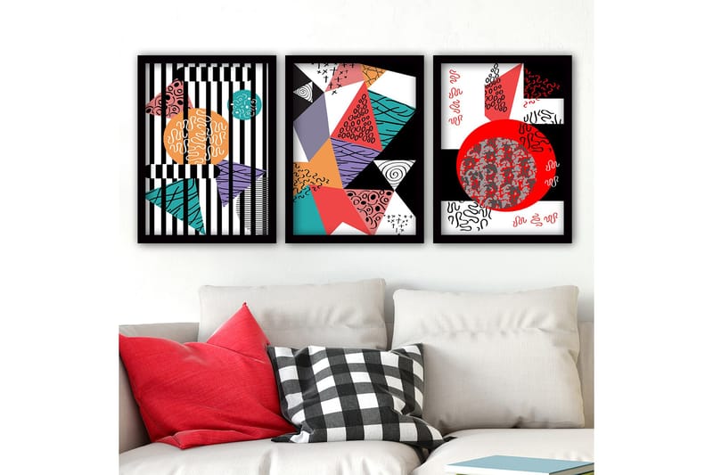 Dekorativ indrammet maleri 3-Dele 35x45 cm, Flerfarvet