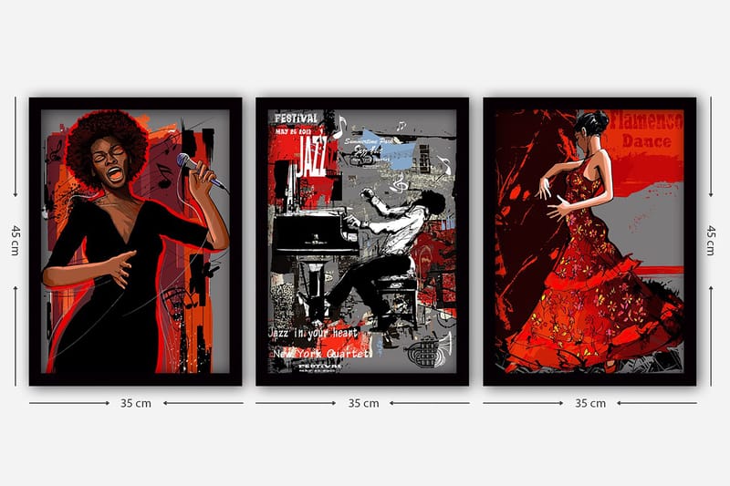 Dekorativ indrammet maleri 3-Dele 35x45 cm - Flerfarvet - Boligtilbehør - Billeder & kunst - Billeder på lærred