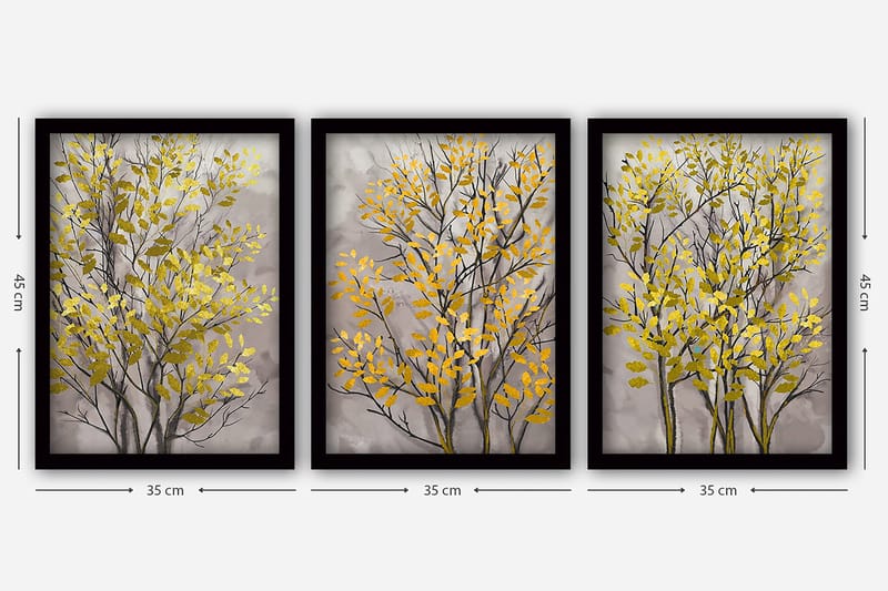 Dekorativ indrammet maleri 3-Dele 35x45 cm - Flerfarvet - Boligtilbehør - Billeder & kunst - Billeder på lærred