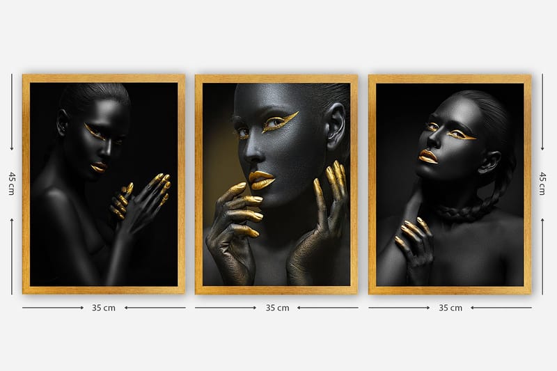 Dekorativ indrammet maleri 3-Dele 35x45 cm - Flerfarvet - Boligtilbehør - Billeder & kunst - Billeder på lærred