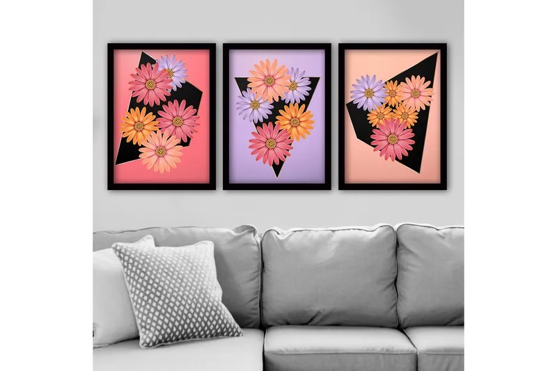 Dekorativ indrammet maleri 3-Dele 35x45 cm, Flerfarvet