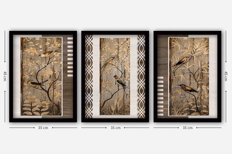 Dekorativ indrammet maleri 3-Dele 35x45 cm - Flerfarvet - Boligtilbehør - Billeder & kunst - Billeder på lærred