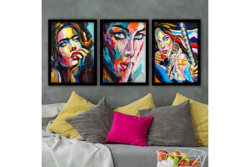 Dekorativ indrammet maleri 3-Dele 35x45 cm, Flerfarvet