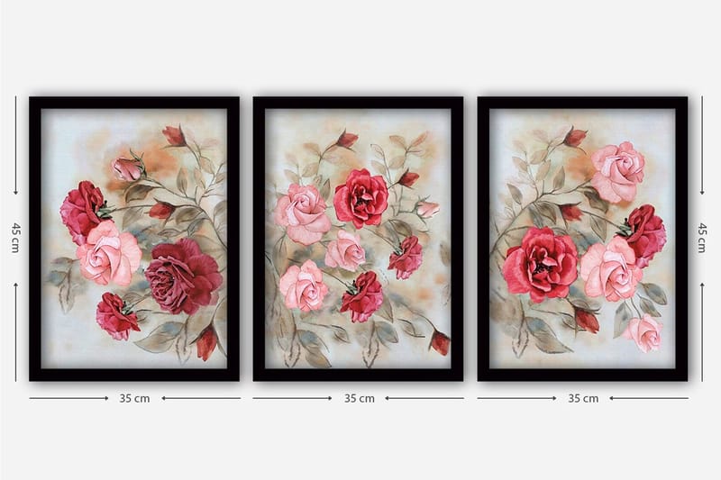 Dekorativ indrammet maleri 3-Dele 35x45 cm - Flerfarvet - Boligtilbehør - Billeder & kunst - Billeder på lærred