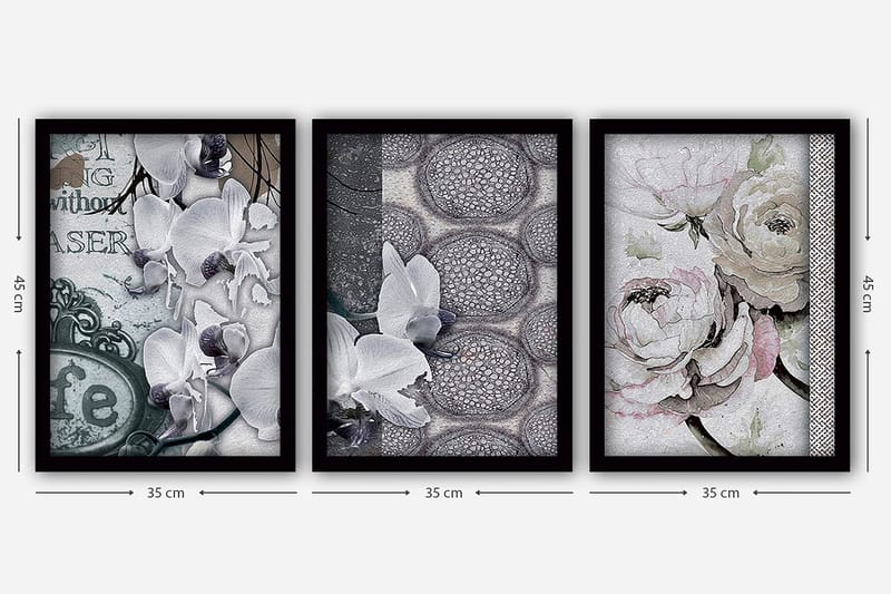 Dekorativ indrammet maleri 3-Dele 35x45 cm - Flerfarvet - Boligtilbehør - Billeder & kunst - Billeder på lærred