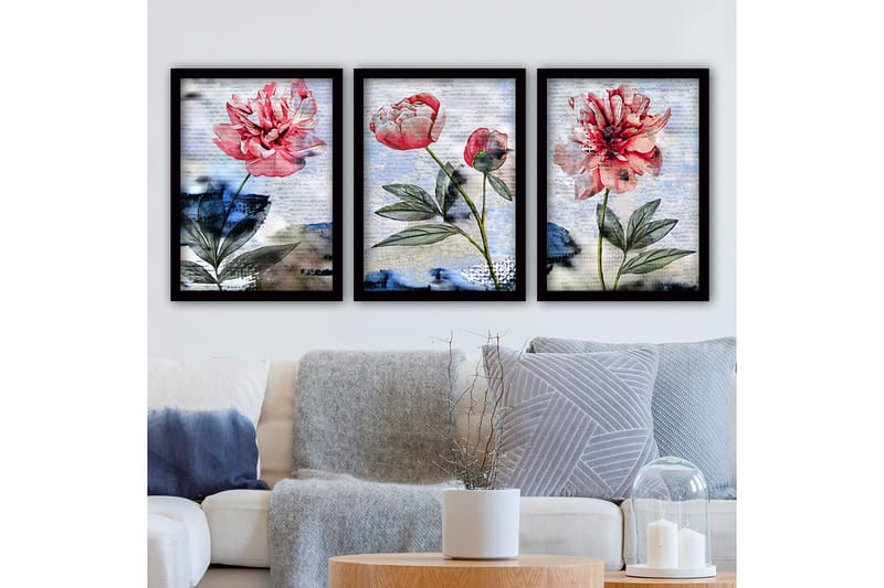 Dekorativ indrammet maleri 3-Dele 35x45 cm, Flerfarvet