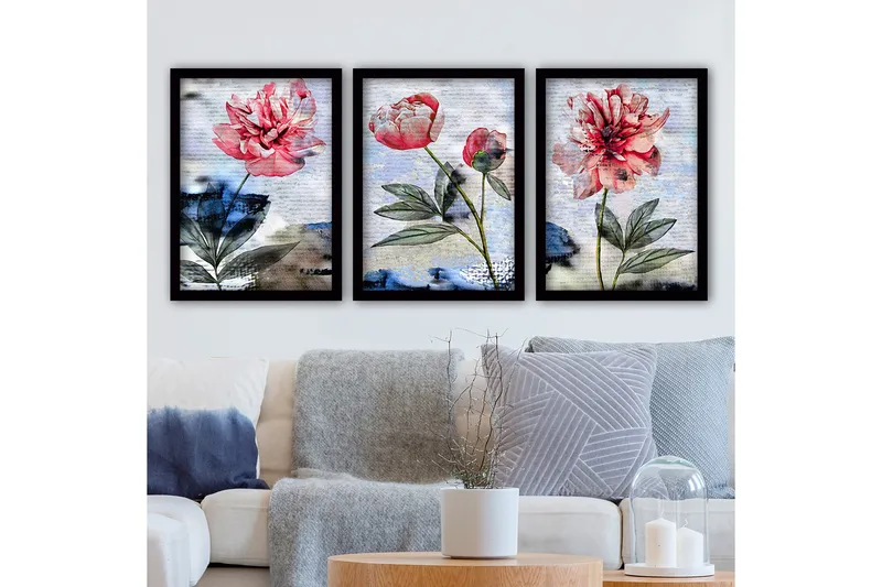 Dekorativ indrammet maleri 3-Dele 35x45 cm, Flerfarvet