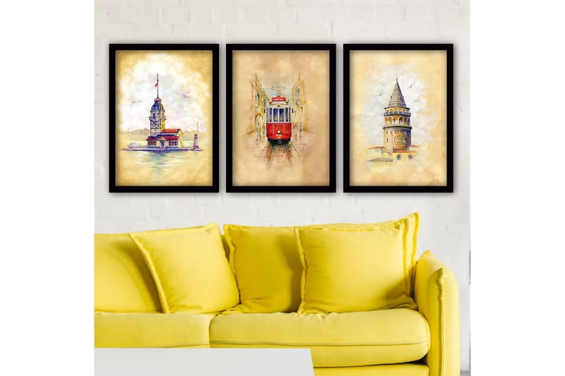 Dekorativ indrammet maleri 3-Dele 35x45 cm, Flerfarvet