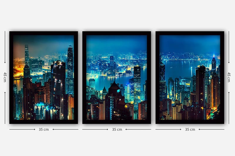Dekorativ indrammet maleri 3-Dele 35x45 cm - Flerfarvet - Boligtilbehør - Billeder & kunst - Billeder på lærred