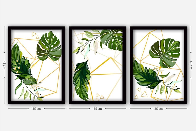 Dekorativ indrammet maleri 3-Dele 35x45 cm - Flerfarvet - Boligtilbehør - Billeder & kunst - Billeder på lærred