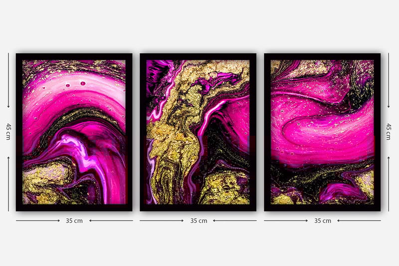 Dekorativ indrammet maleri 3-Dele 35x45 cm - Flerfarvet - Boligtilbehør - Billeder & kunst - Billeder på lærred