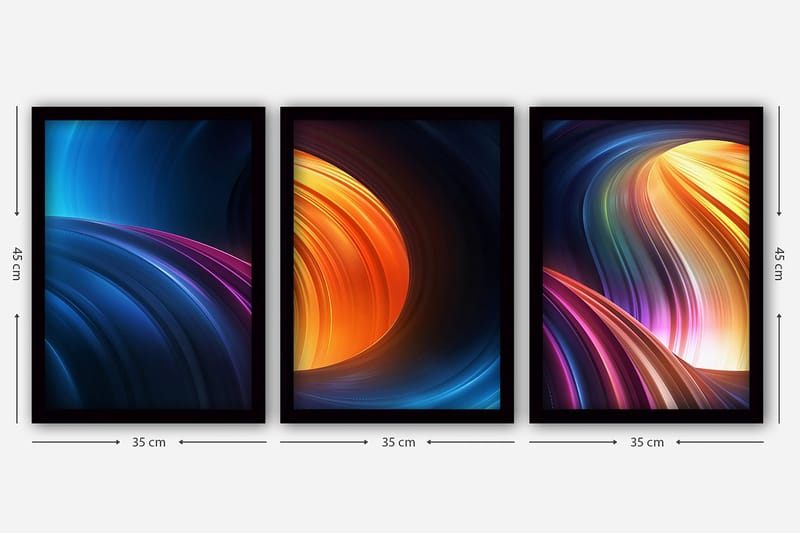 Dekorativ indrammet maleri 3-Dele 35x45 cm - Flerfarvet - Boligtilbehør - Billeder & kunst - Billeder på lærred