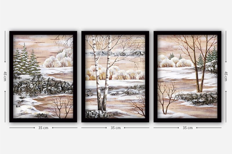 Dekorativ indrammet maleri 3-Dele 35x45 cm - Flerfarvet - Boligtilbehør - Billeder & kunst - Billeder på lærred