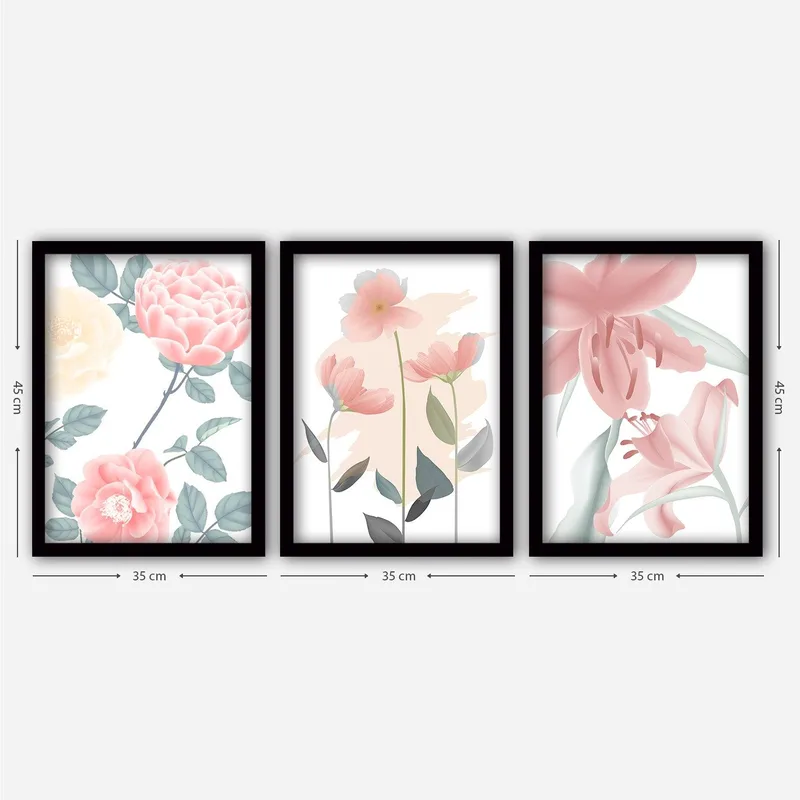 Dekorativ indrammet maleri 3-Dele 35x45 cm - Flerfarvet - Boligtilbehør - Billeder & kunst - Billeder på lærred