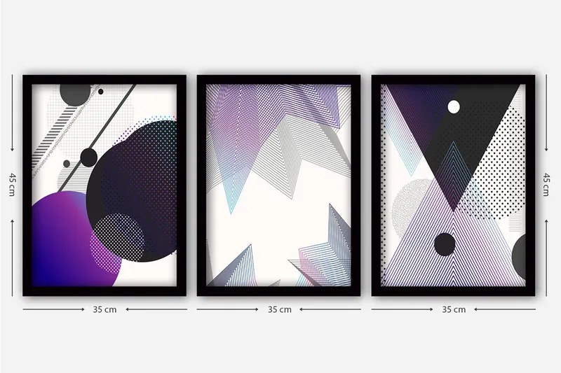 Dekorativ indrammet maleri 3-Dele 35x45 cm - Flerfarvet - Boligtilbehør - Billeder & kunst - Billeder på lærred