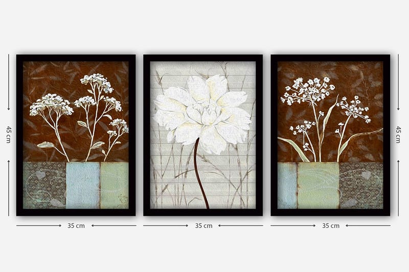 Dekorativ indrammet maleri 3-Dele 35x45 cm - Flerfarvet - Boligtilbehør - Billeder & kunst - Billeder på lærred