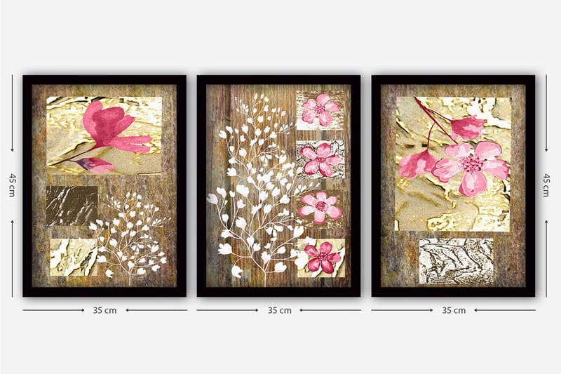 Dekorativ indrammet maleri 3-Dele 35x45 cm - Flerfarvet - Boligtilbehør - Billeder & kunst - Billeder på lærred
