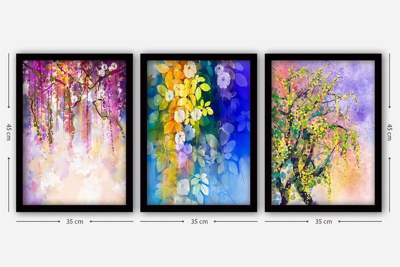 Dekorativ indrammet maleri 3-Dele 35x45 cm - Flerfarvet - Boligtilbehør - Billeder & kunst - Billeder på lærred