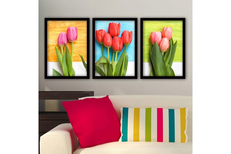Dekorativ indrammet maleri 3-Dele 35x45 cm, Flerfarvet