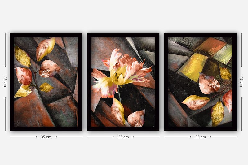 Dekorativ indrammet maleri 3-Dele 35x45 cm - Flerfarvet - Boligtilbehør - Billeder & kunst - Billeder på lærred