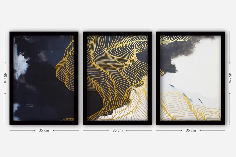 Dekorativ indrammet maleri 3-Dele 35x45 cm - Flerfarvet - Boligtilbehør - Billeder & kunst - Billeder på lærred