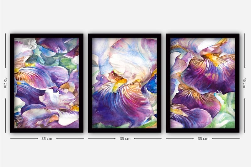 Dekorativ indrammet maleri 3-Dele 35x45 cm - Flerfarvet - Boligtilbehør - Billeder & kunst - Billeder på lærred